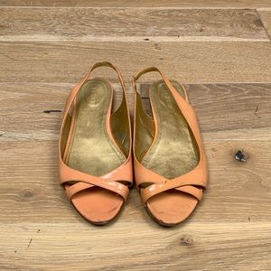 Used J.Crew Coral Patent Leather Slingback Sandals
